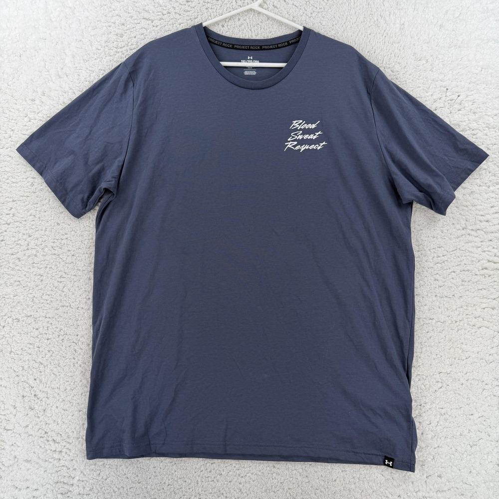 Under Armour Mens 2XL Blue Project Rock Blood Sweat Respect Tee T-Shirt 1389907